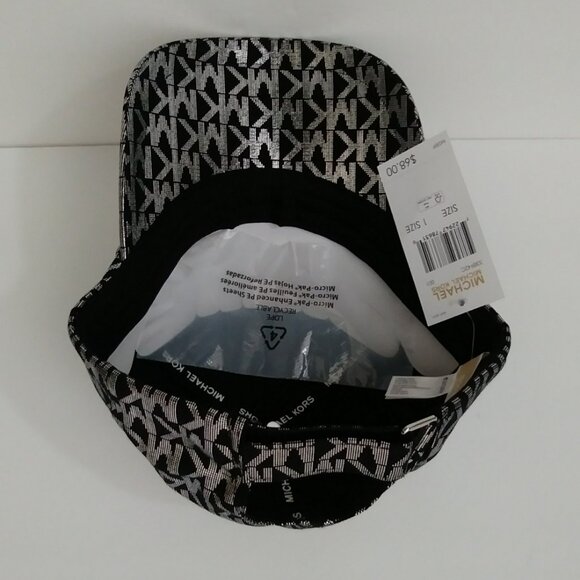Michael Kors Black Silver Metallic MK Logo Baseball Hat Cap - Picture 6 of 13